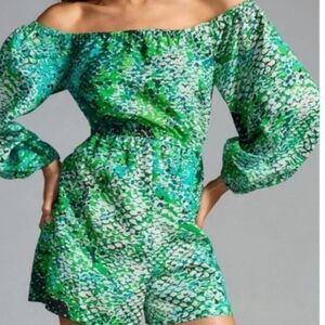 New! Anthropologie Green and Blue Patterned Fabric Romper